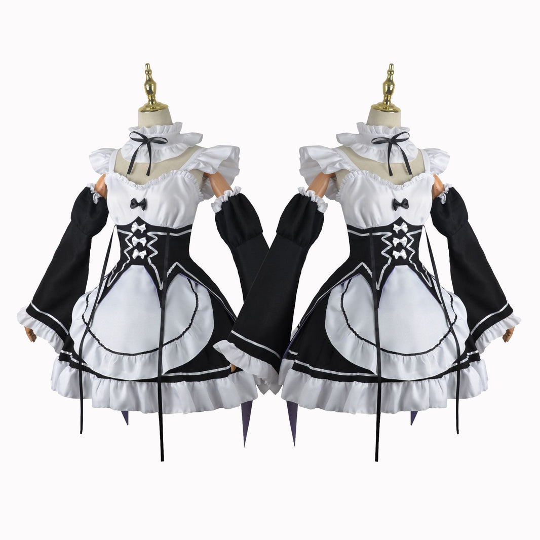 Rezero Rem Ram black and white maid cosplay costume comparison display