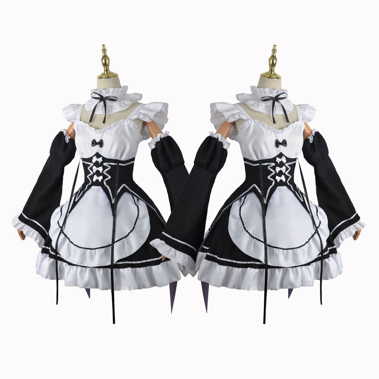 Rezero Rem Ram black and white maid cosplay costume comparison display
