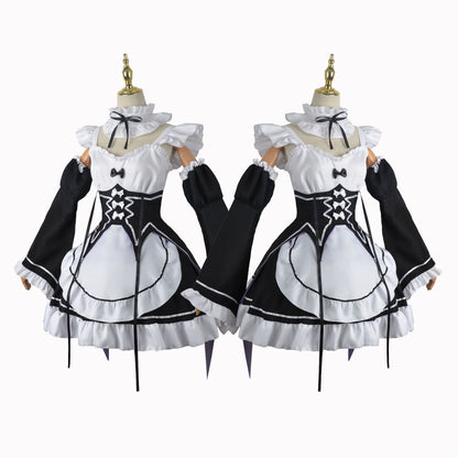 Rezero Rem Ram black and white maid cosplay costume comparison display
