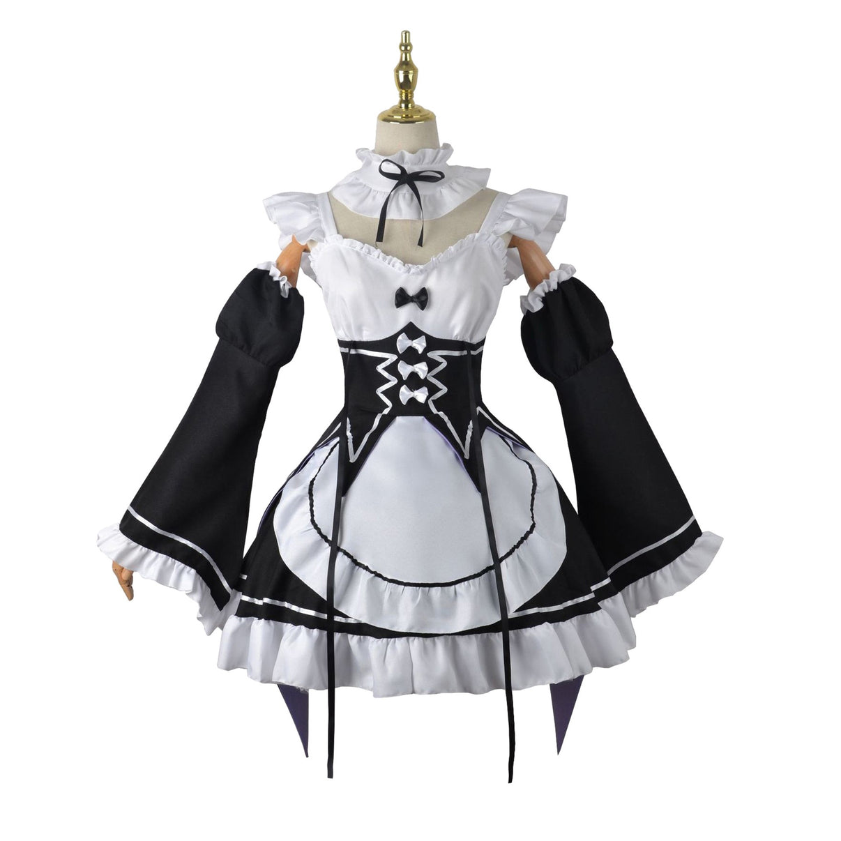 Rezero Rem Ram black white maid cosplay costume front view