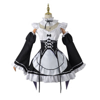 Rezero Rem Ram black white maid cosplay costume front view
