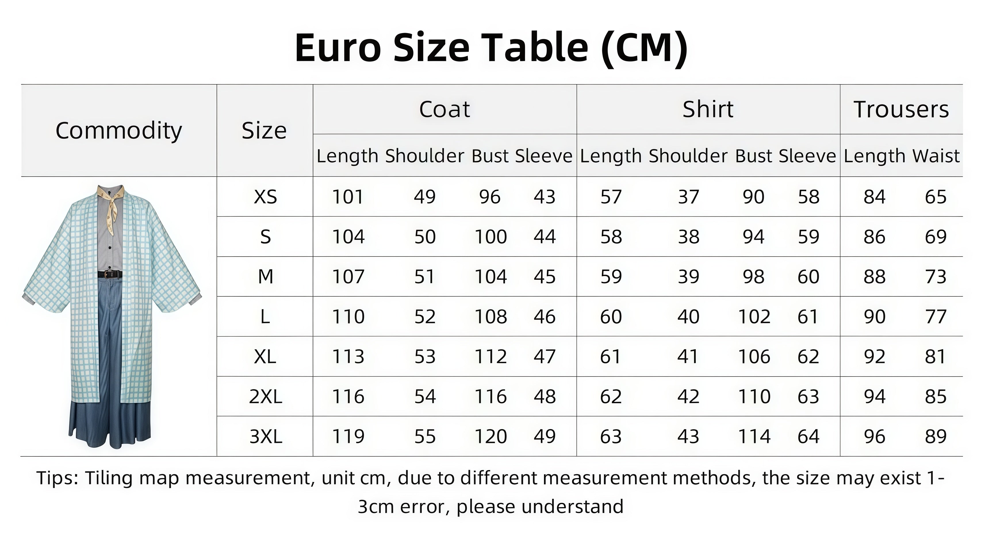 Muichirou Tokitou cosplay costume size chart