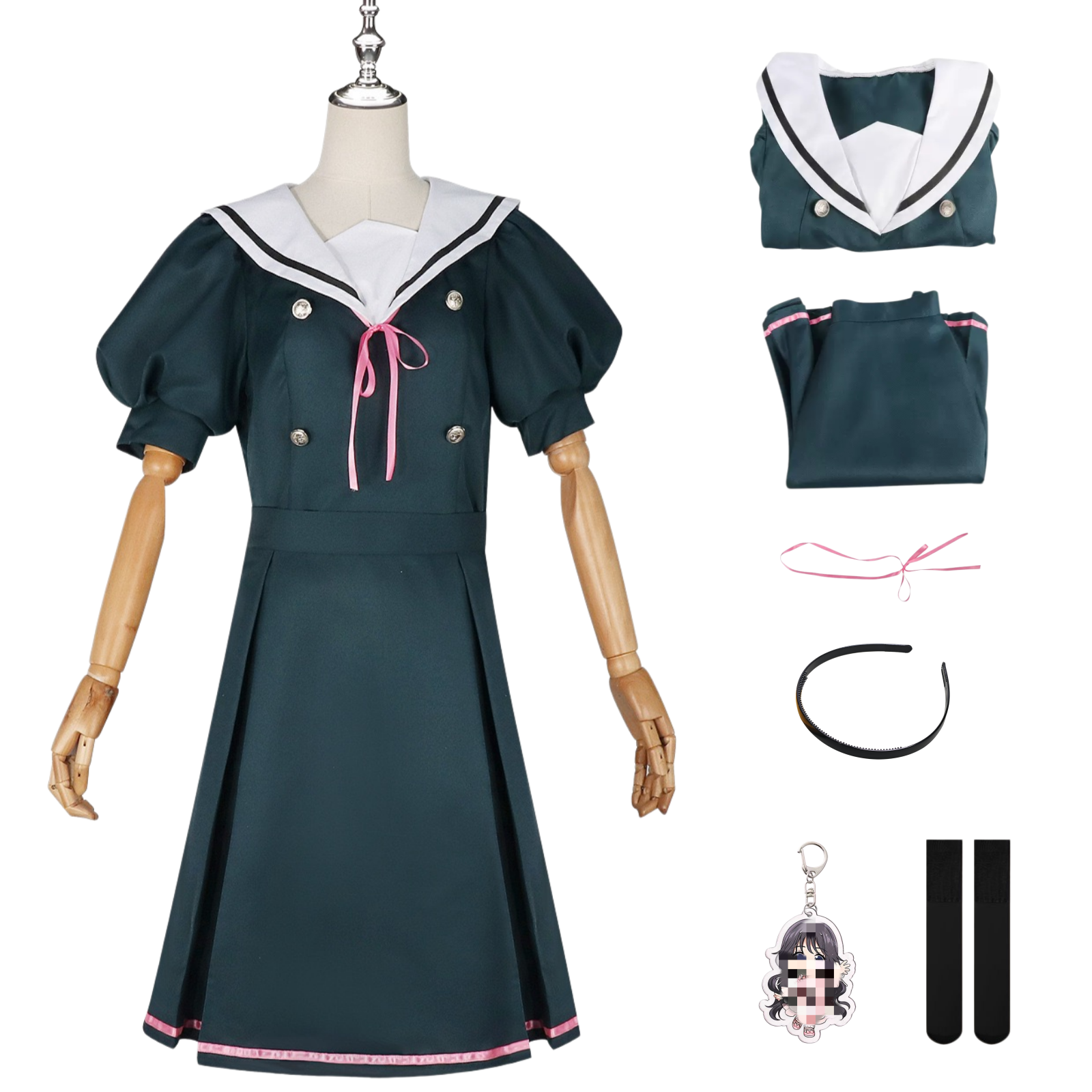 Kaoruko Waguri green sailor dress cosplay costume full set flat lay