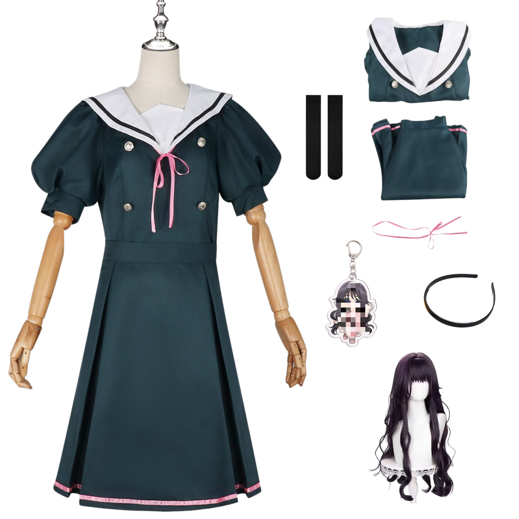 Kaoruko Waguri green sailor dress cosplay costume full set flat lay with wig