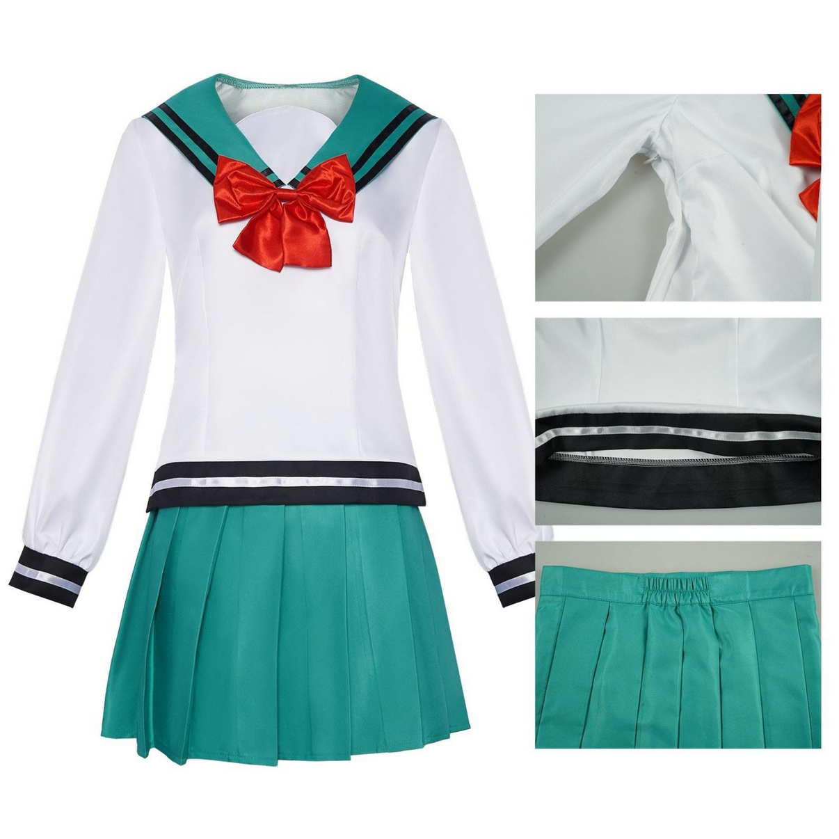 anime saiki k kokomi cosplay green jk uniform sailor top skirt sewing fabric details collage