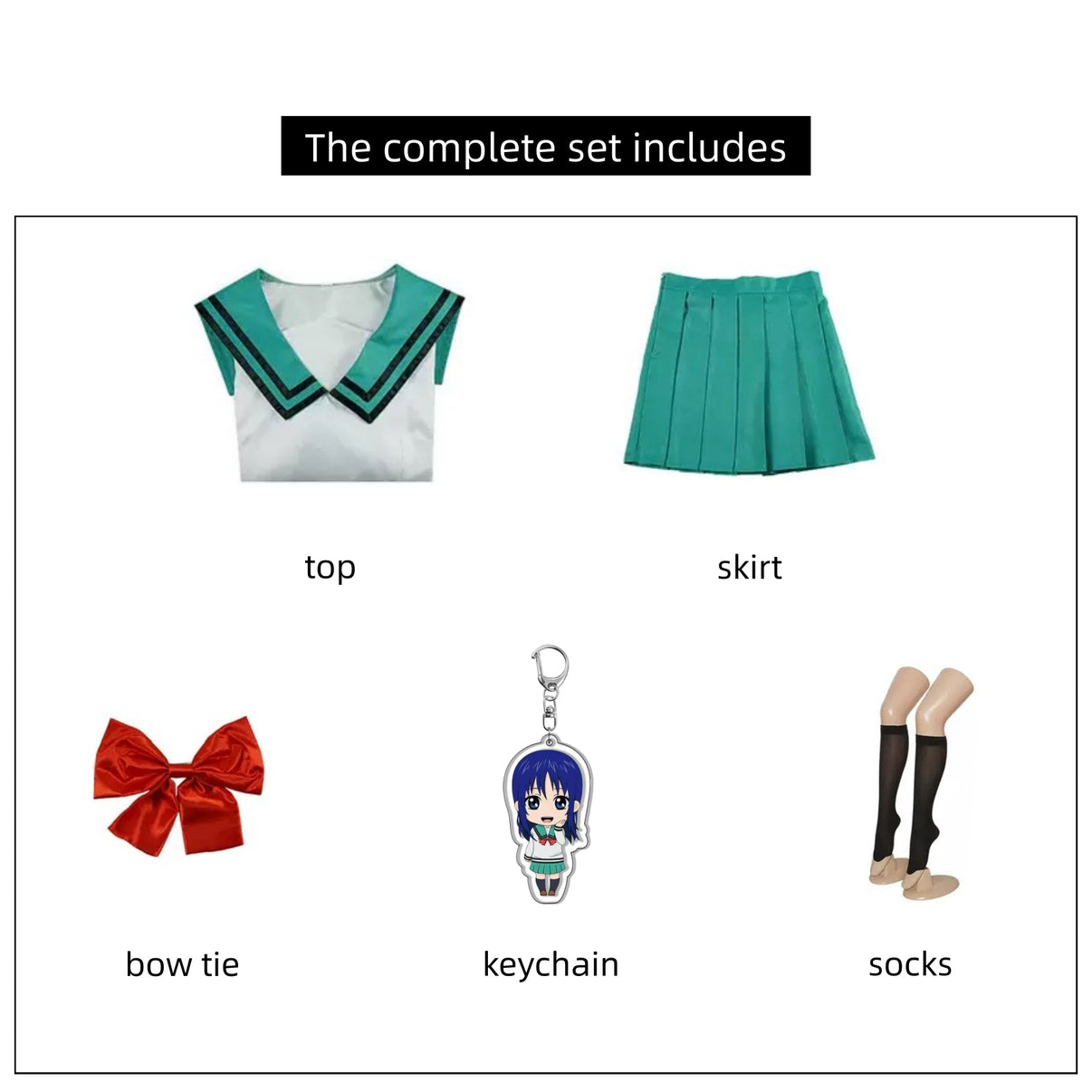 saiki k teruhashi kokomi cosplay green jk uniform all parts skirt bow socks keychain set