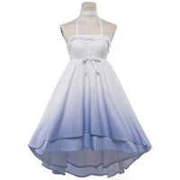 columbina genshin impact pajama cosplay costume white‑blue gradient halter dress on mannequin