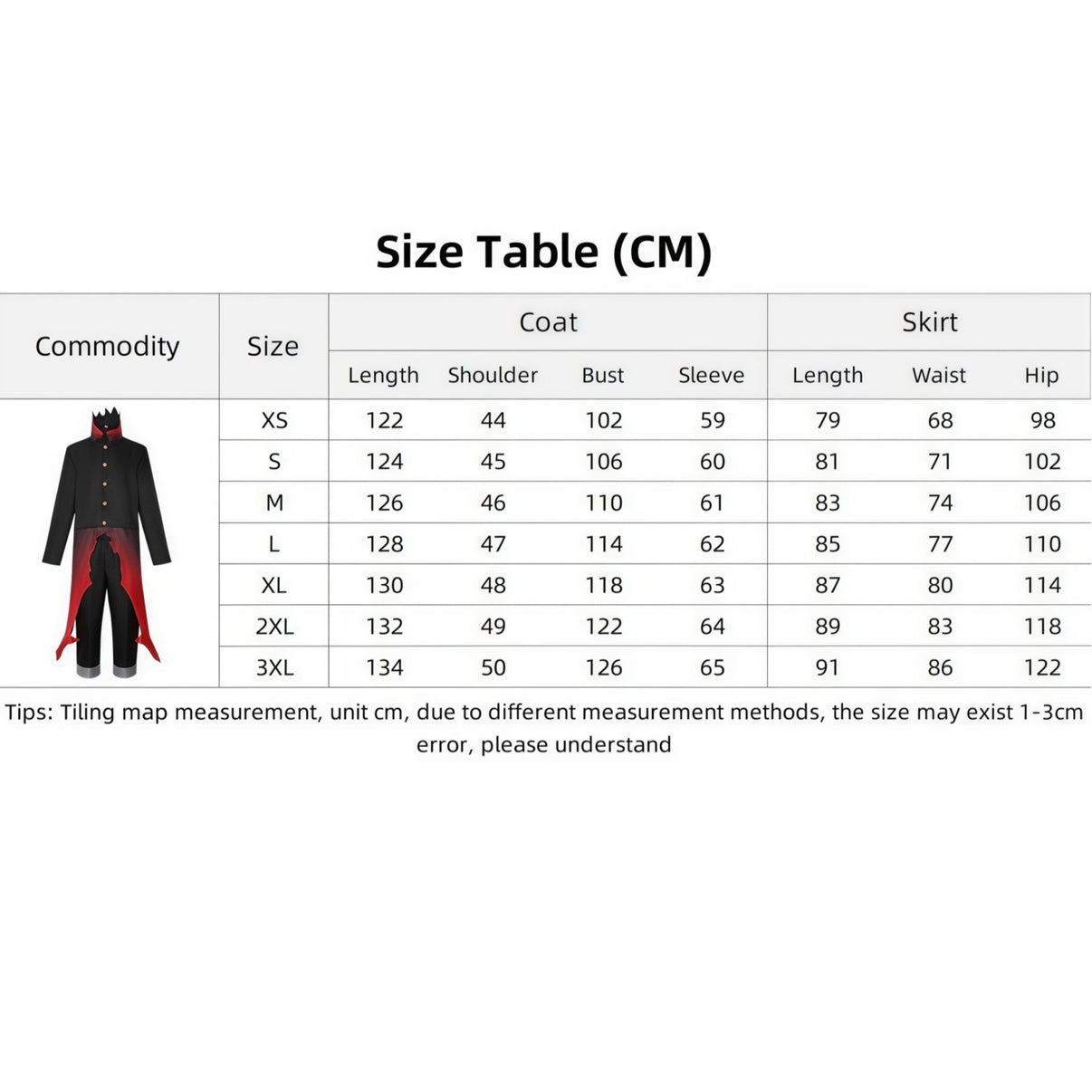 dan da dan okarun cosplay full set size chart cm dimension data coat pants size guide