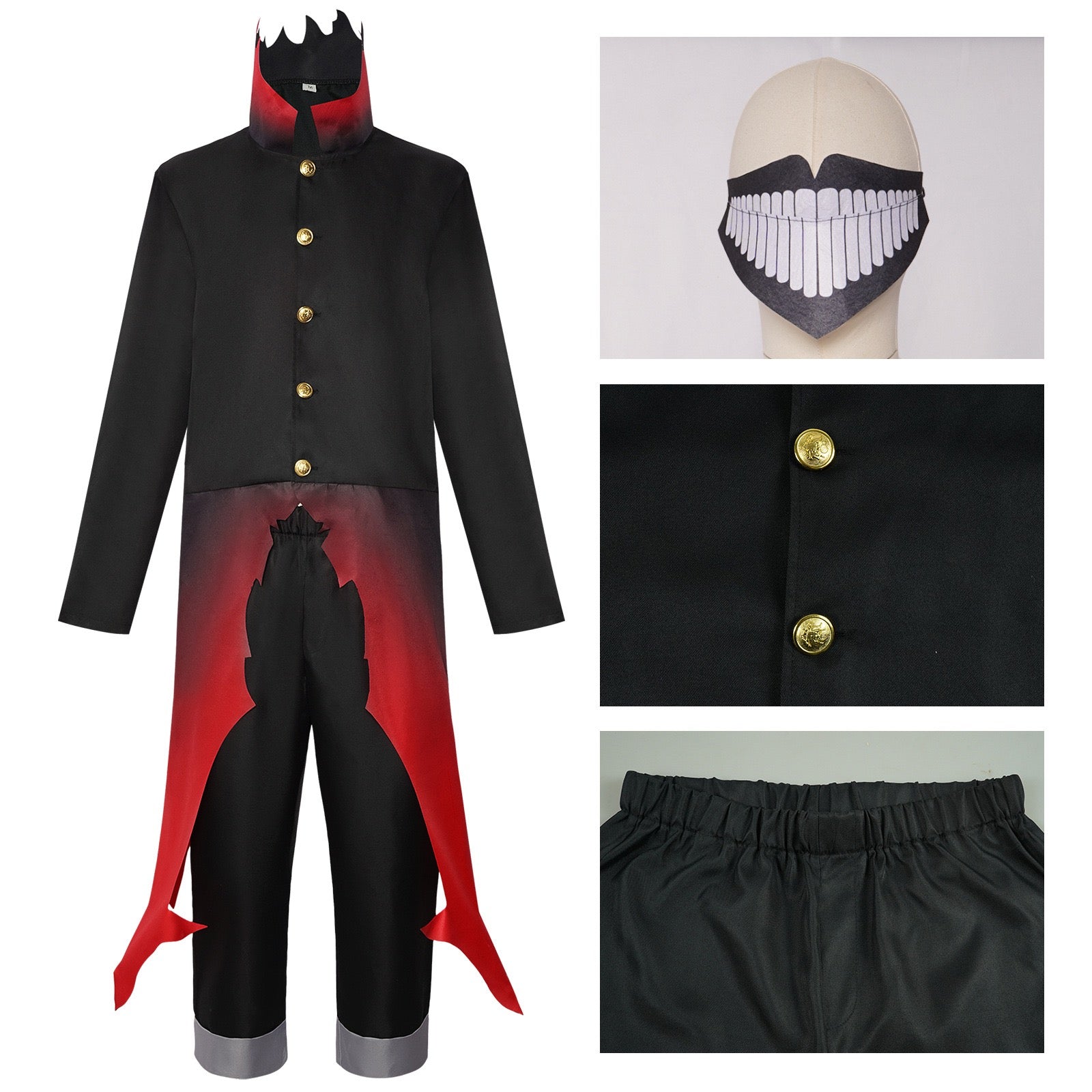 dan da dan okarun cosplay uniform mask gold button elastic waist pants craft close up details