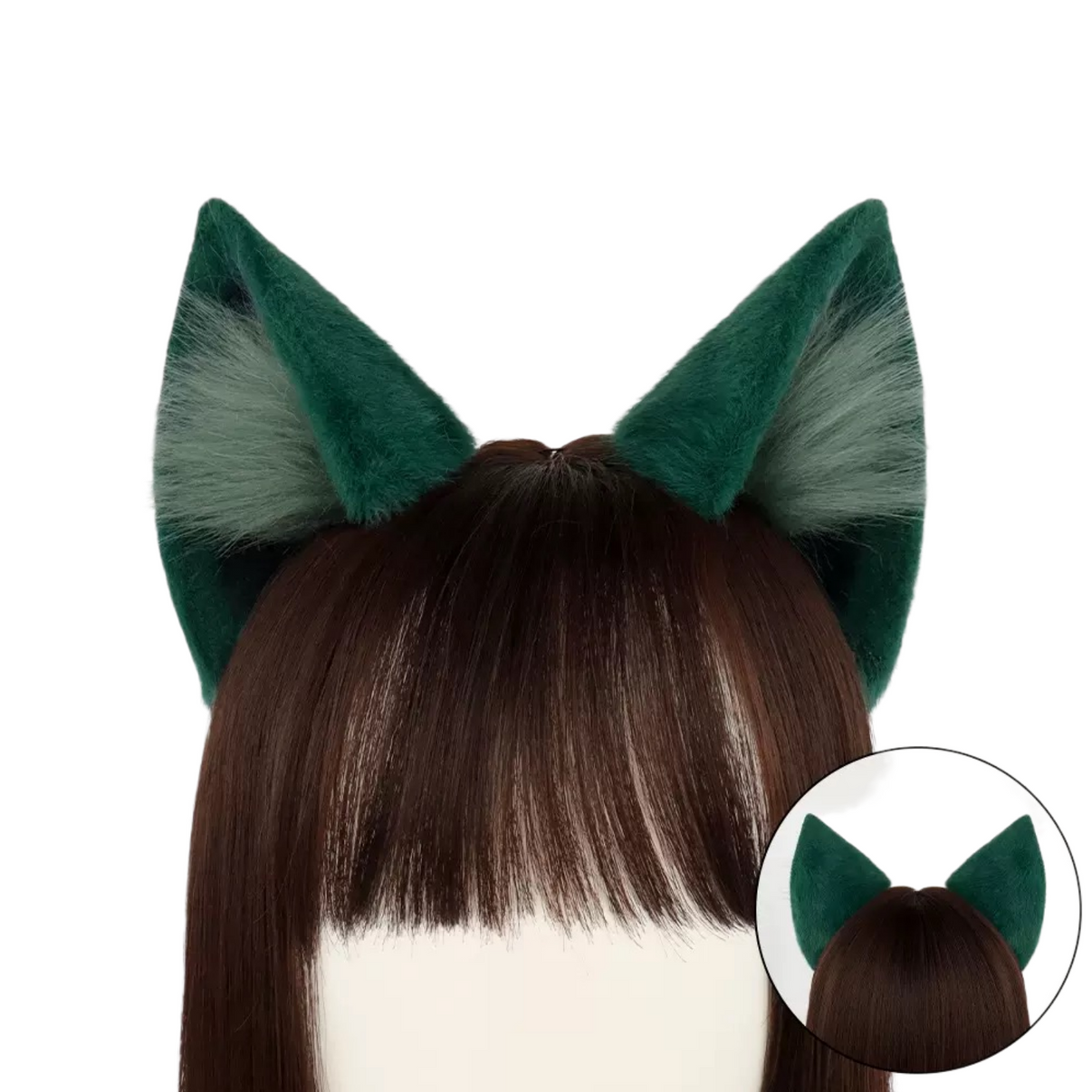 dark green fluffy cat ears maomao anime cosplay hair accessory
