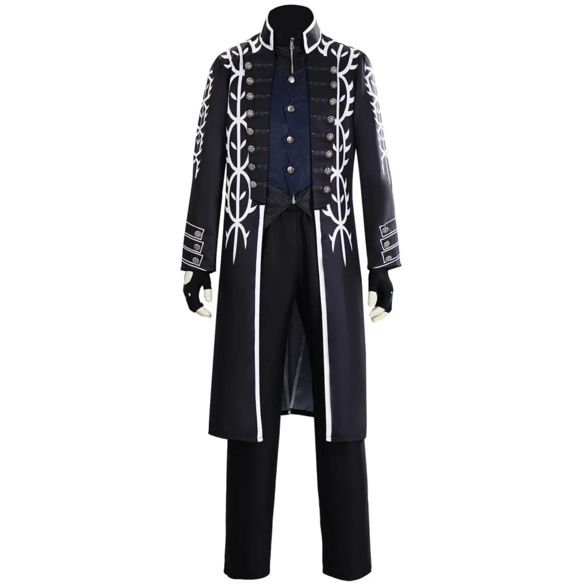 full set vergil black long coat cos costume front display on mannequin