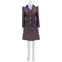 mannequin shows full elphaba shiz university striped uniform suit front view