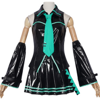 Hatsune Miku black patent leather cosplay dress full set front view