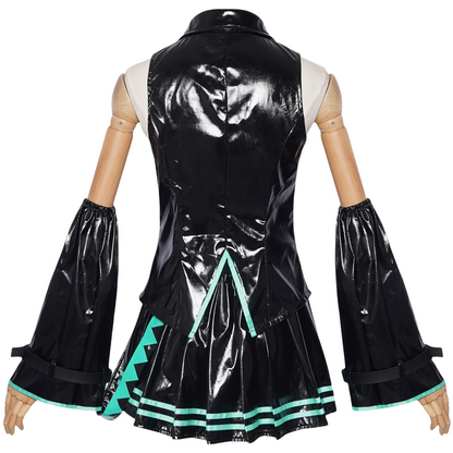 Hatsune Miku black patent leather cosplay dress back view