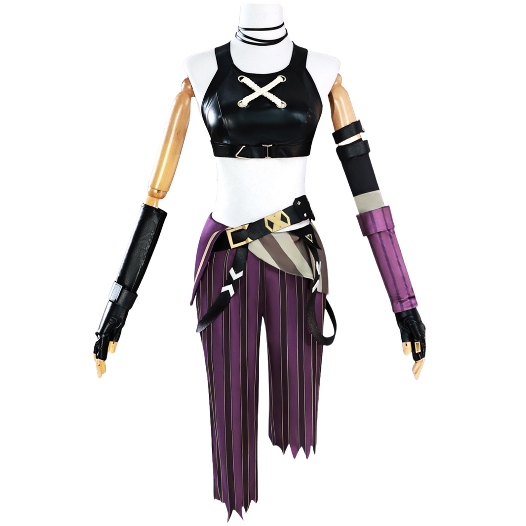 Jinxx cosplay purple costume front view