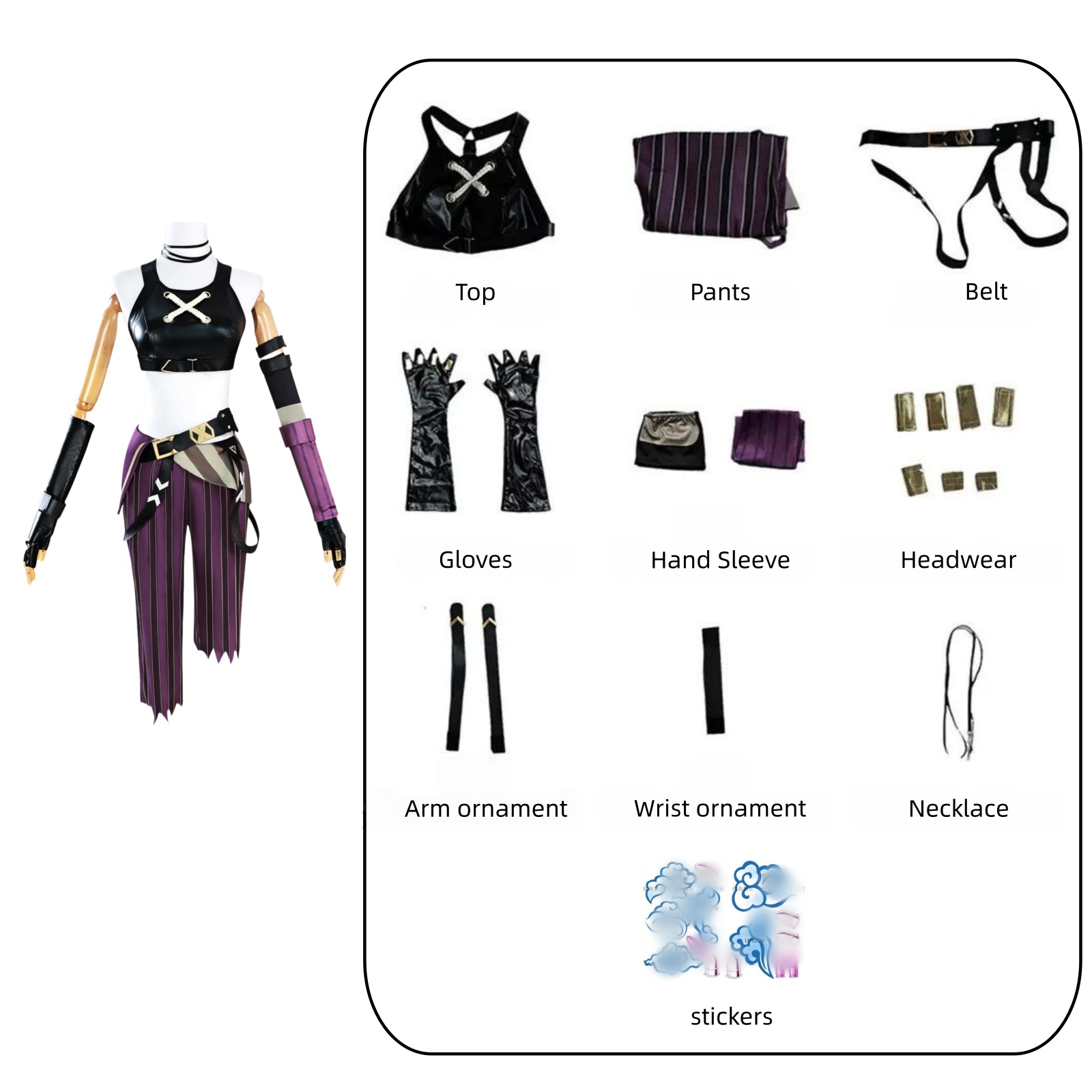 Jinxx cosplay purple costume full set flat display