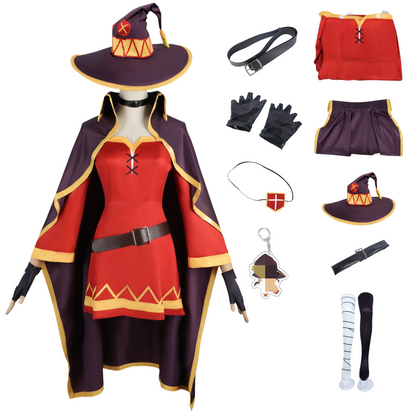 Megumin KonoSuba cosplay costume full set flat lay display