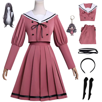 Kaoruko Waguri pink sailor dress cosplay costume full set flat lay with wig