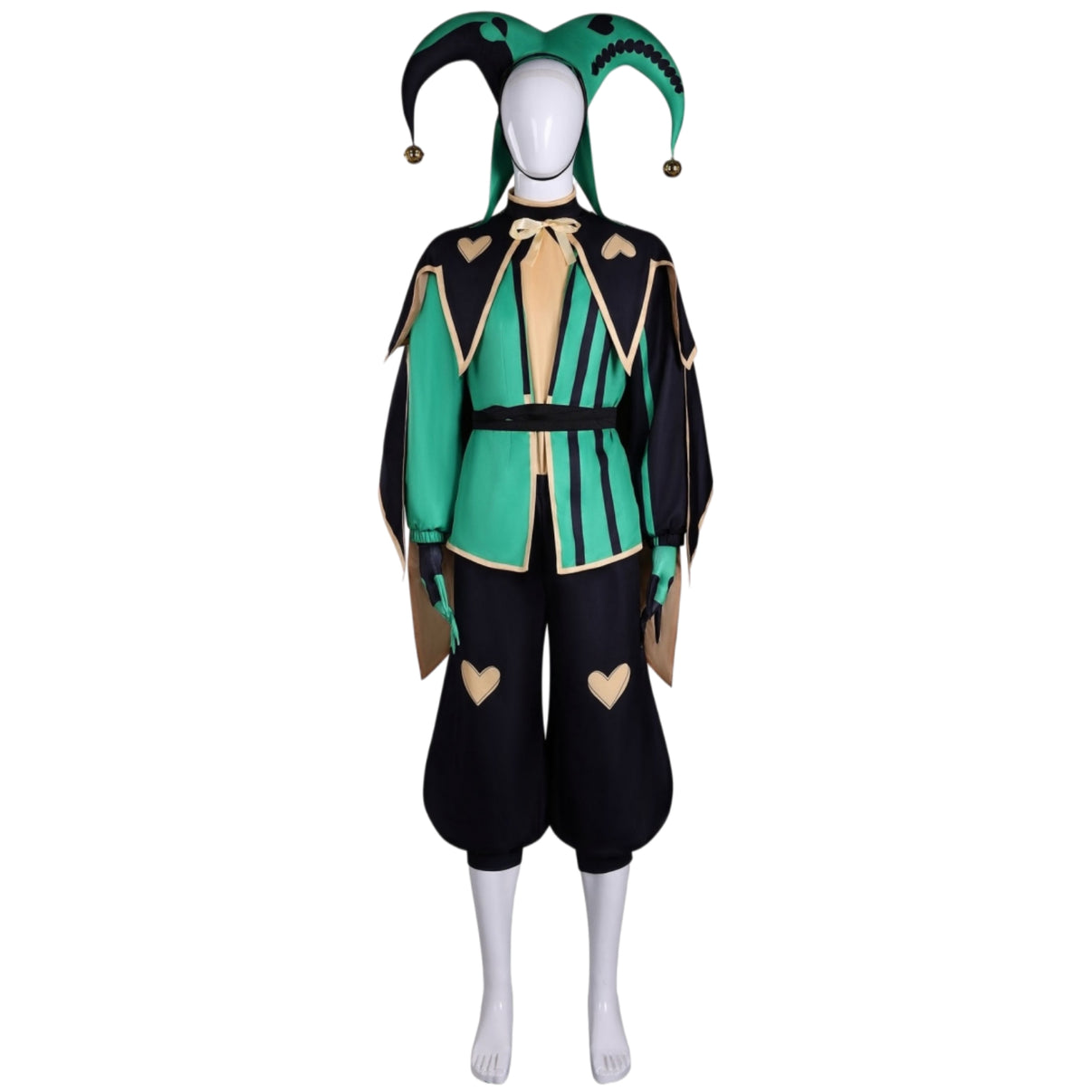 complete pierrot circus clown outfit hat cloak coat pants gloves mannequin front shot