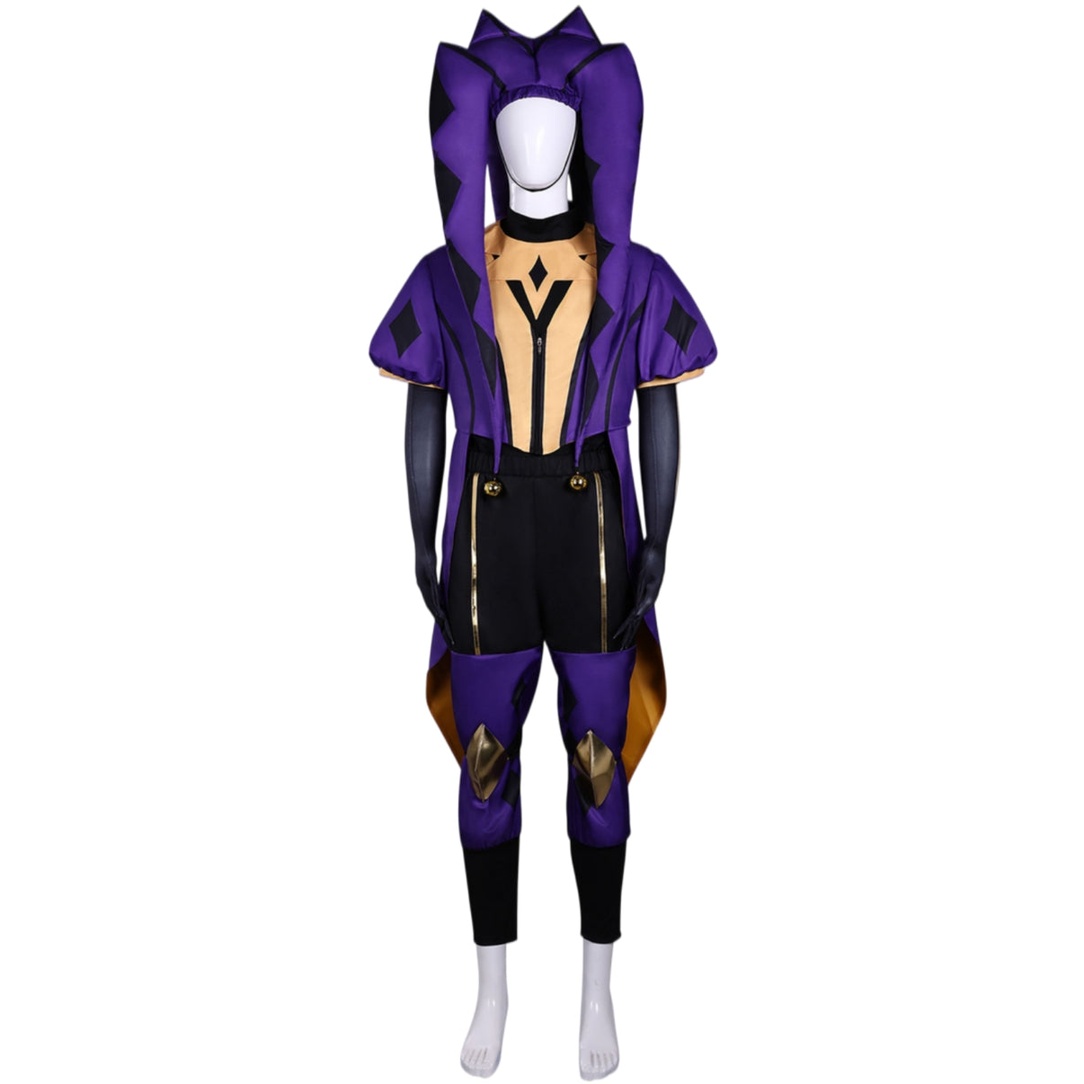 complete freak circus clown outfit headwear shawl pants gloves mannequin front shot