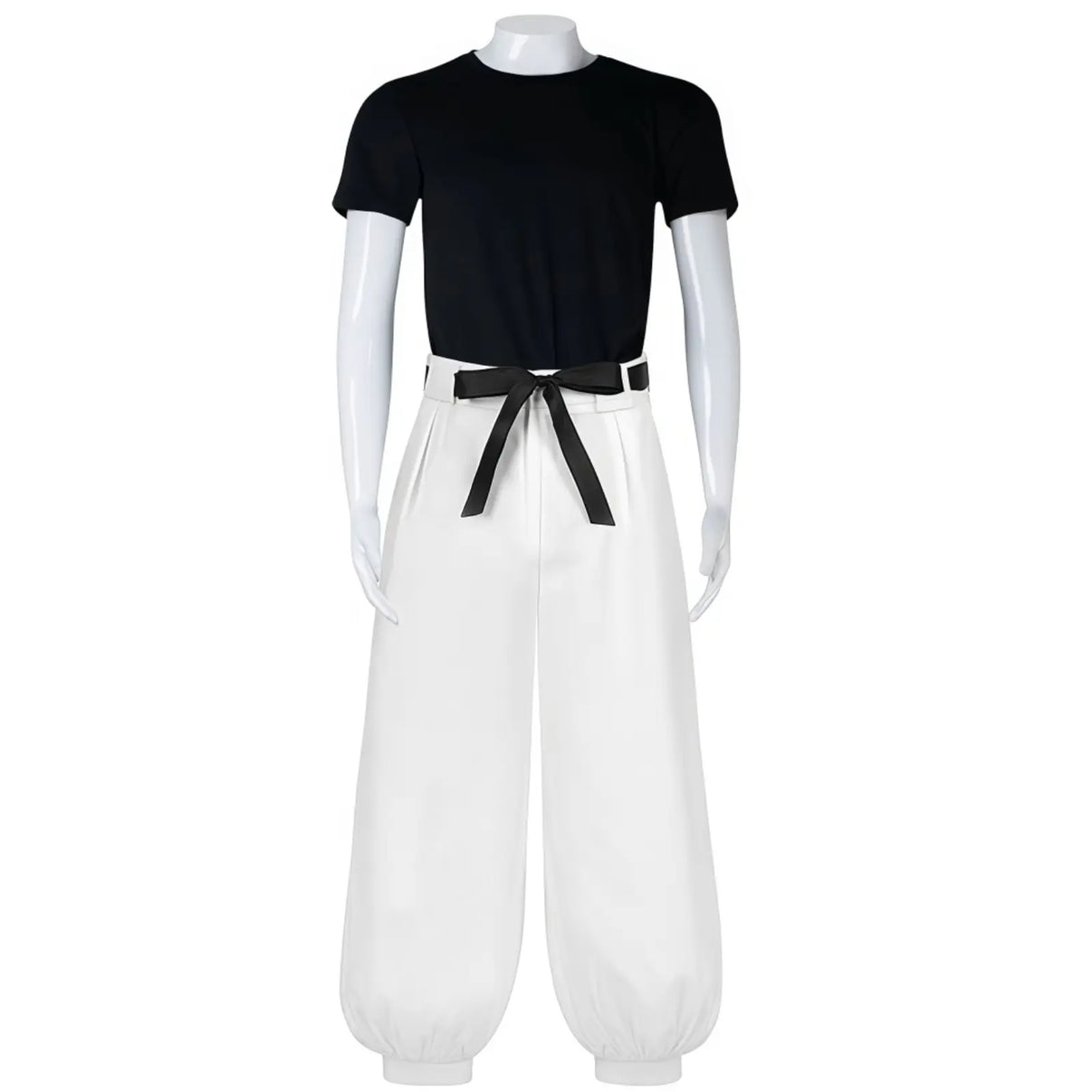 fushiguro toji cosplay black t shirt and white baggy pants front view