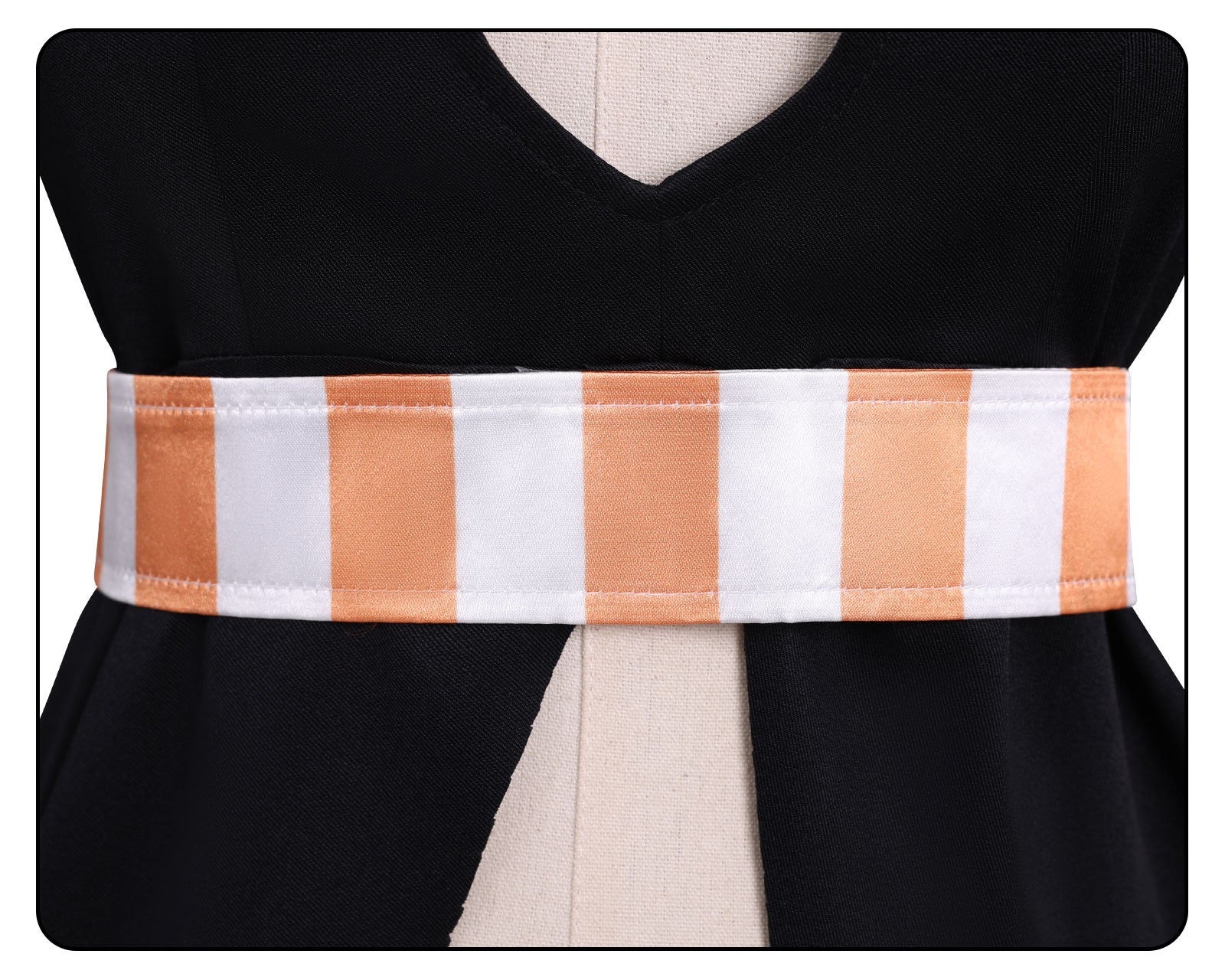 orange white striped waistband fabric detail for amo gachiakuta cosplay