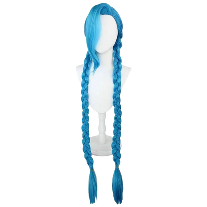 Game character Jinxx cosplay blue long wig front view
