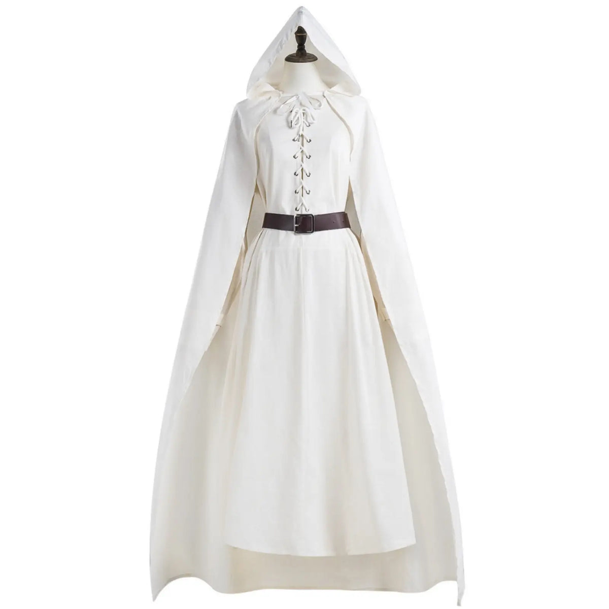 front full view gandalf white wizard hooded cloak and robe outfit