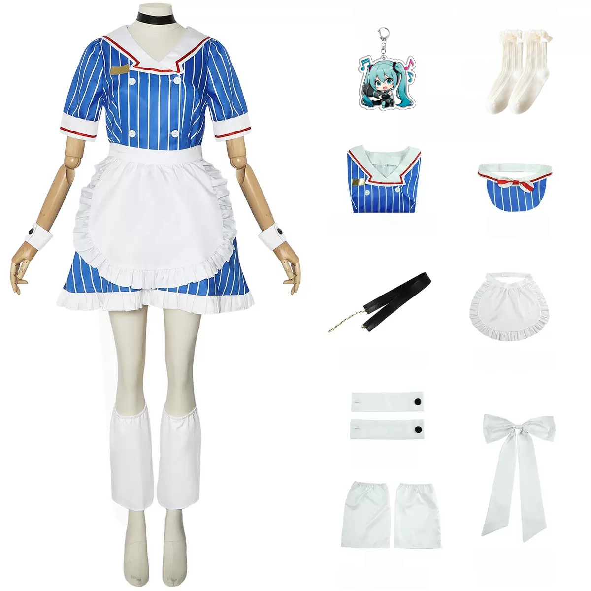 Vocaloid blue JK maid cosplay costume accessories set detail