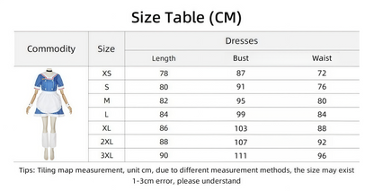 Vocaloid blue JK maid cosplay costume size chart XS to 3XL