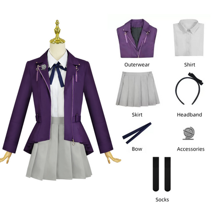 Nozomi Kirifuji purple school uniform full set flat lay display