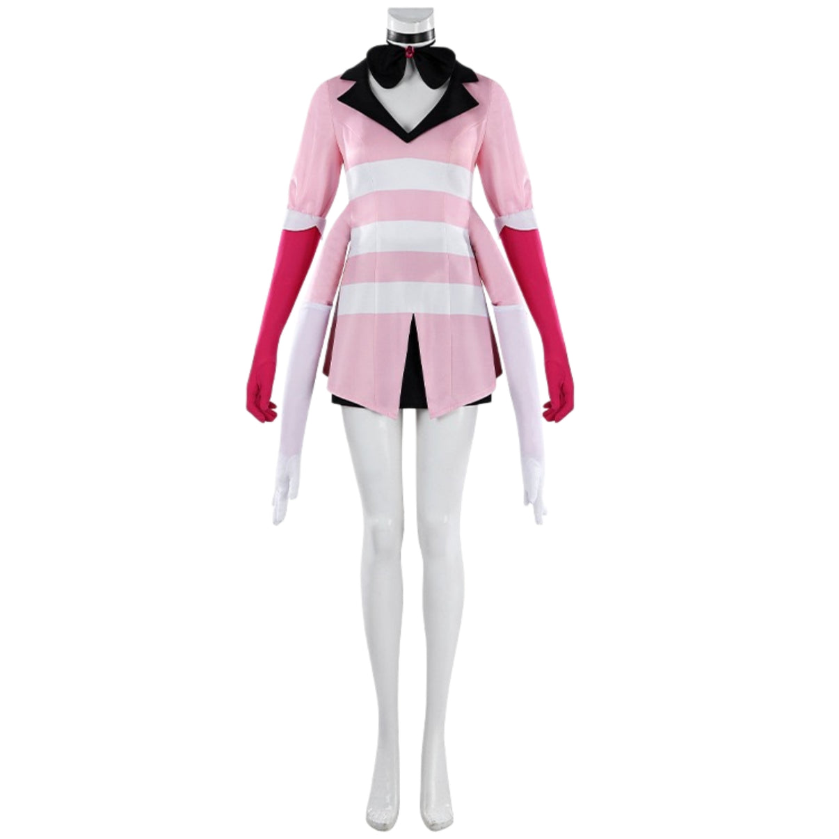 angel dust pink white striped costume two tone long gloves full set