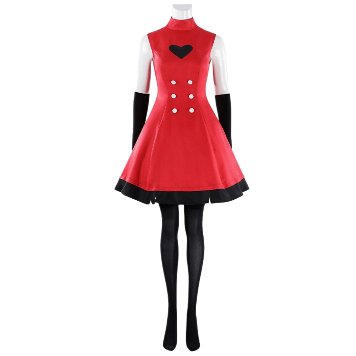 charlie morningstar cosplay red sleeveless heart print dress full outfit