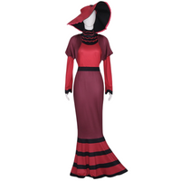 burgundy red rosie costume long mermaid gown matching red wide brim hat display