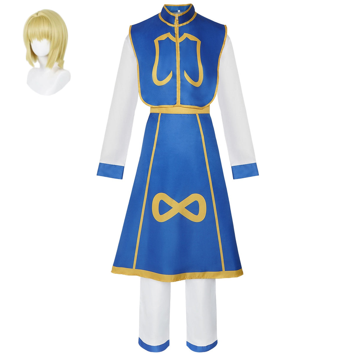 hunter x hunter kurapika cos costume blue gold vest suit complete outfit with short blonde wig
