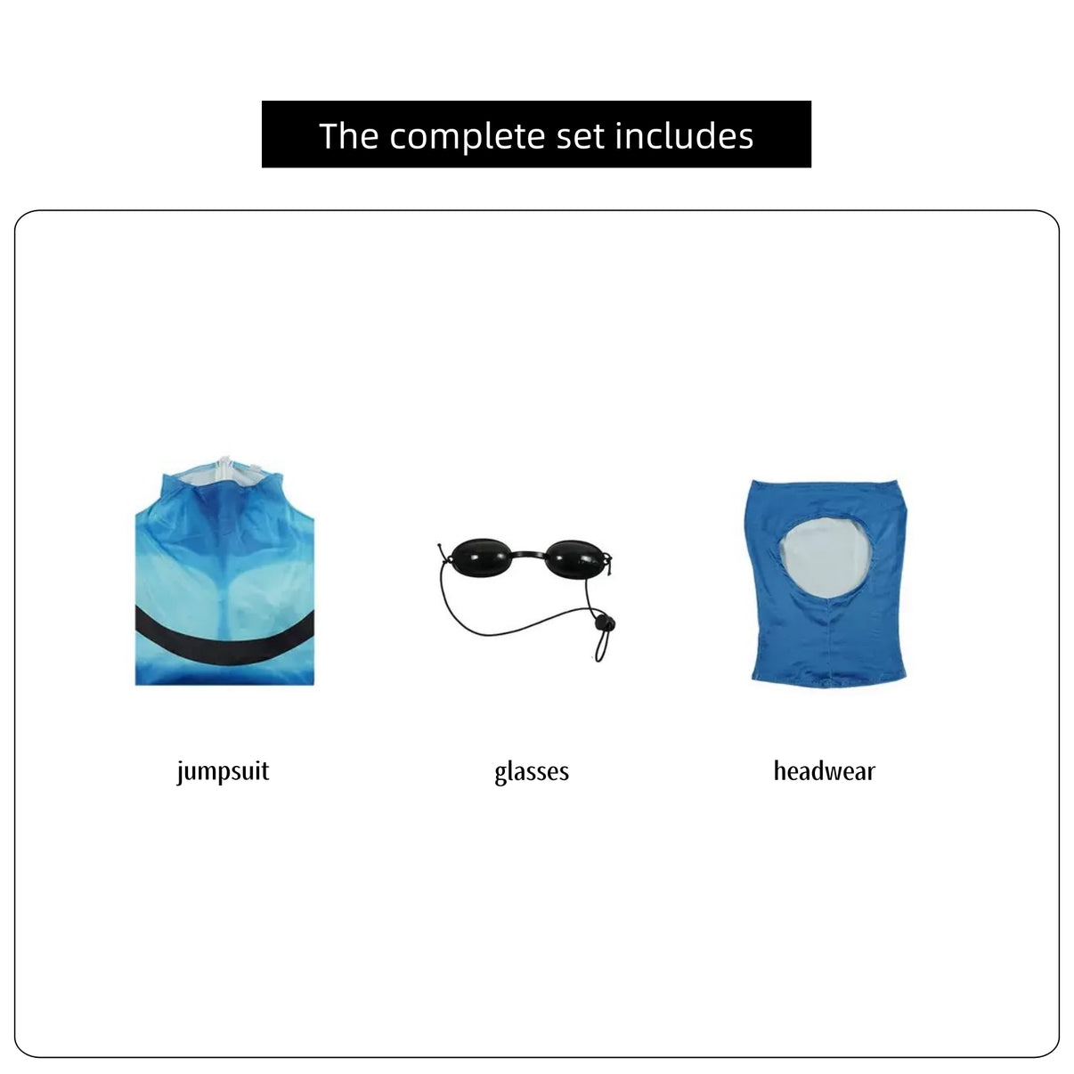 complete costume accessories muscle print jumpsuit black glasses and blue headwear hood