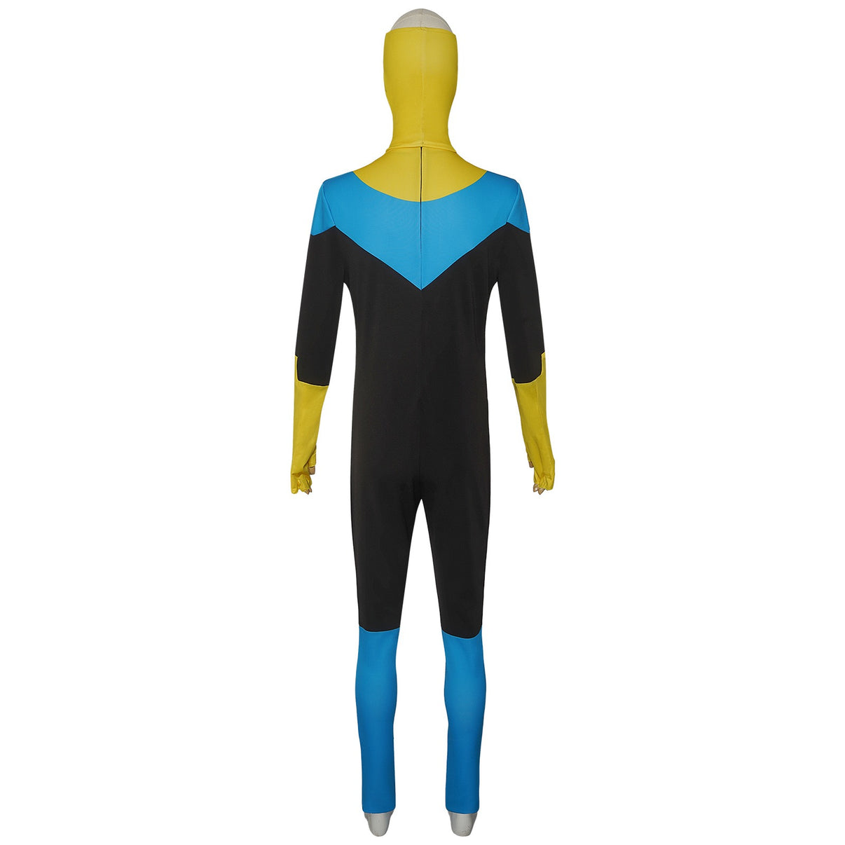 rear shot of mark invincible bodysuit back vertical zipper color block design