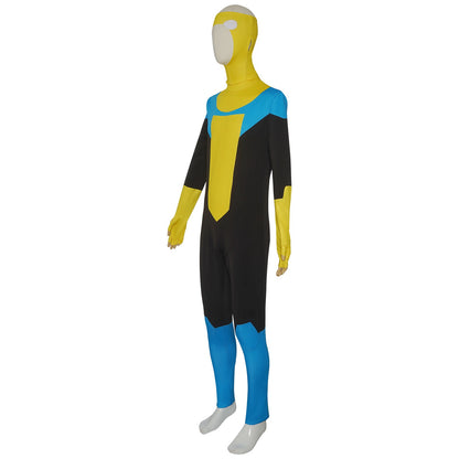 side angle shot of mark grayson full body costume with integrated hand cover