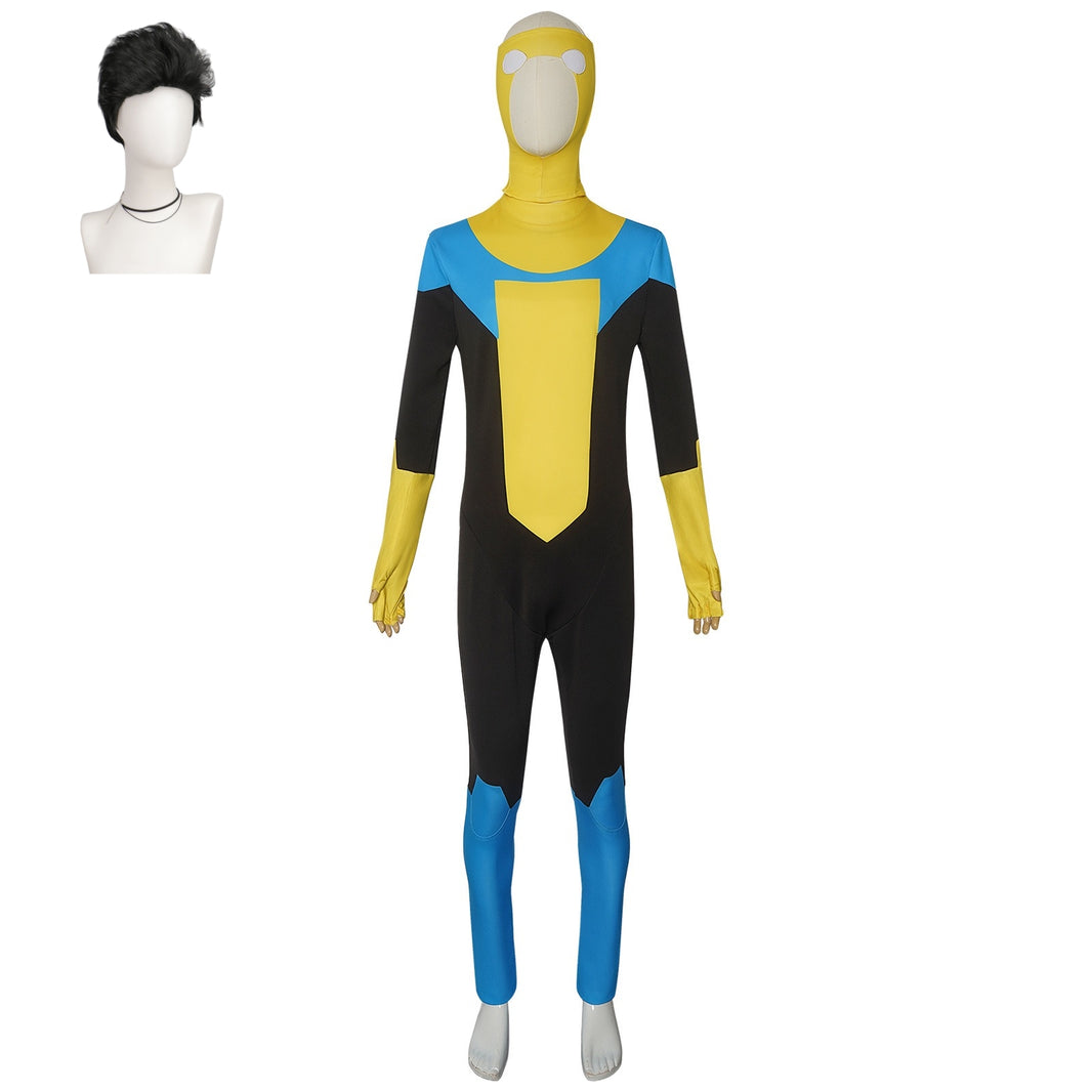 mark invincible full bodysuit display with styled short black cos wig accessory