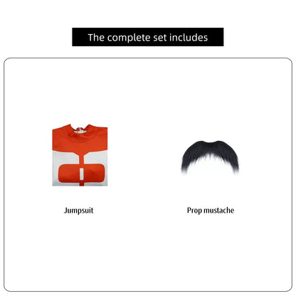 invincible omni man nolan grayson cosplay complete costume accessories red white printed jumpsuit fake mustache prop