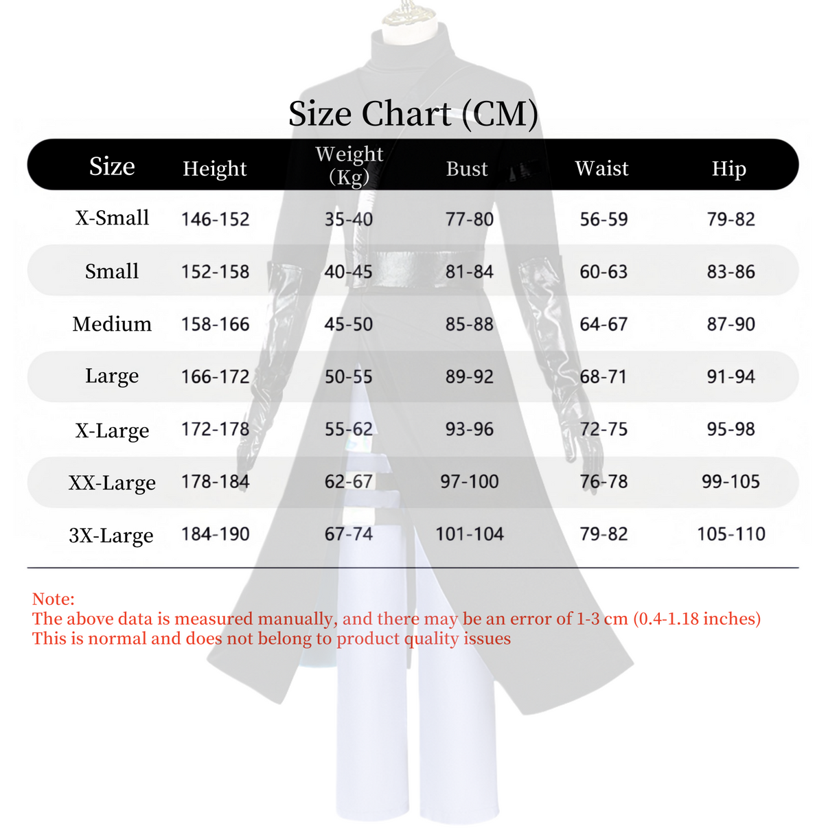 Alien Stage Ivan cosplay costume size chart XS to 3XL