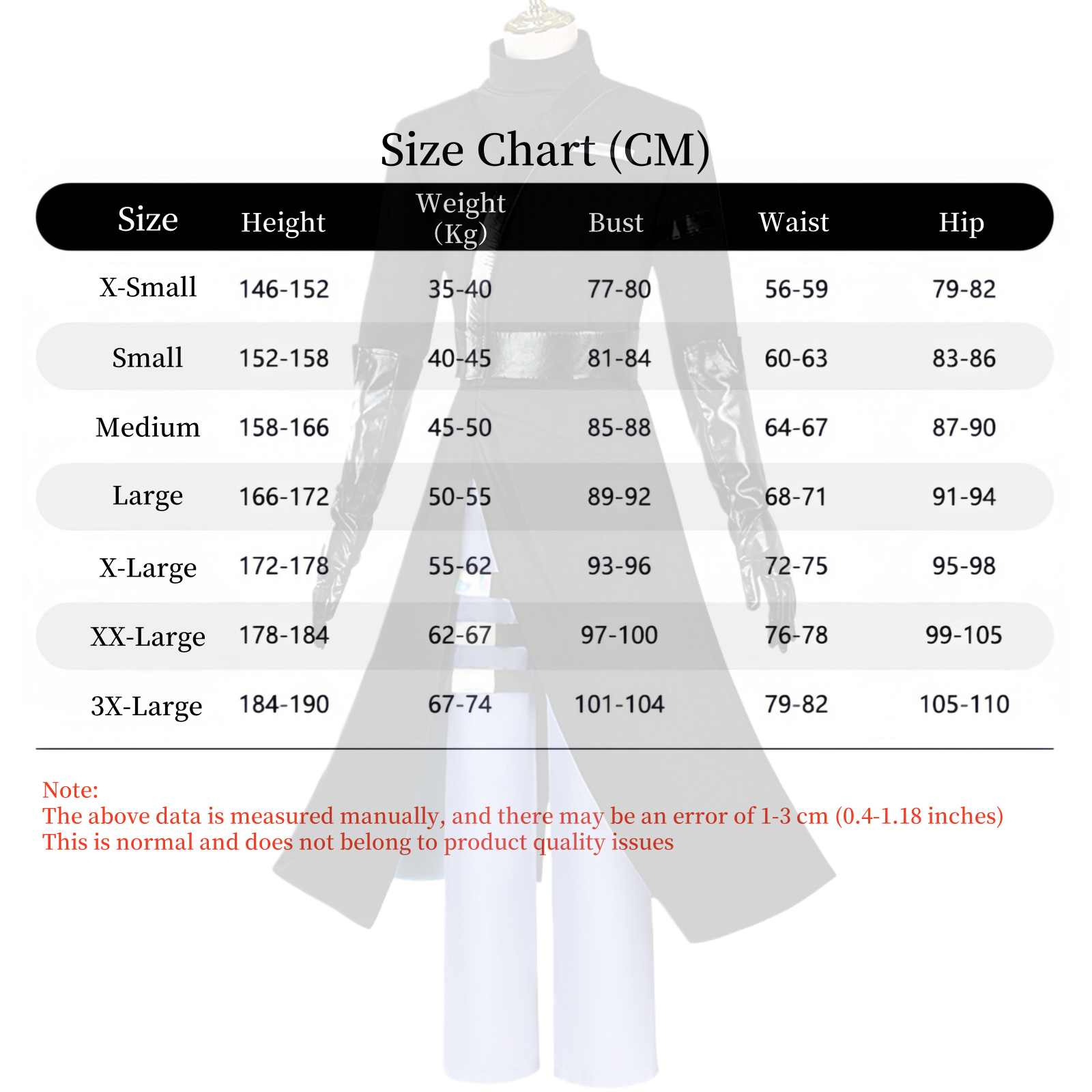 Alien Stage Ivan cosplay costume size chart XS to 3XL