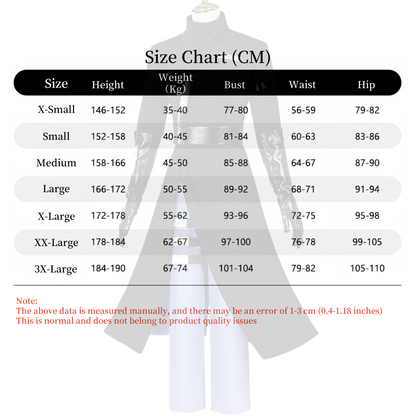Alien Stage Ivan cosplay costume size chart XS to 3XL
