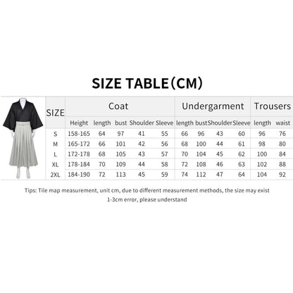 naoya zenin cosplay costume size table measurement chart cm