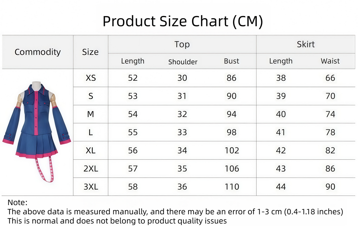 Vocaloid Kasane Teto cosplay blue JK uniform size chart