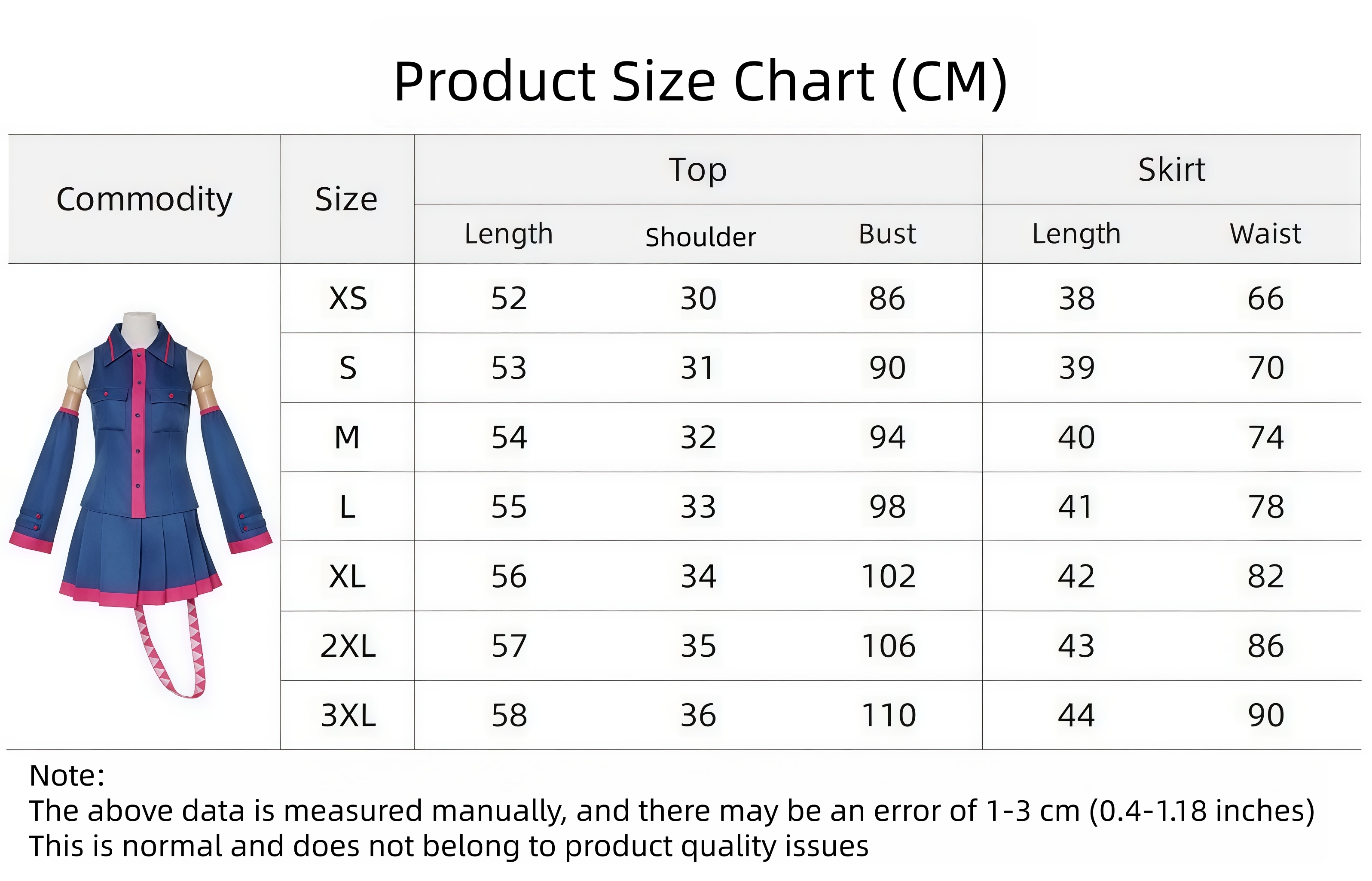 Vocaloid Kasane Teto cosplay blue JK uniform size chart