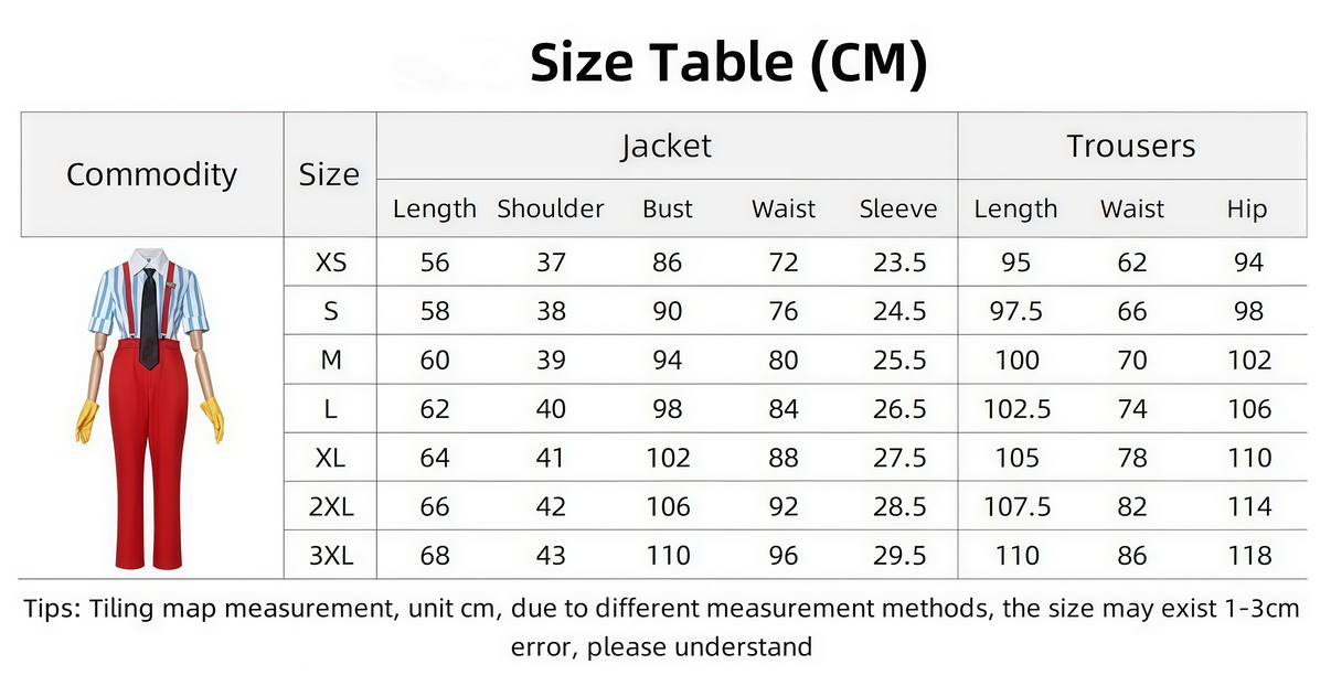 Vocaloid Kasane Teto cosplay costume size chart