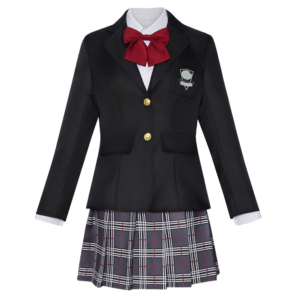 kill bill gogo yubari cosplay outfit black blazer plaid skirt red bow tie full set front shot