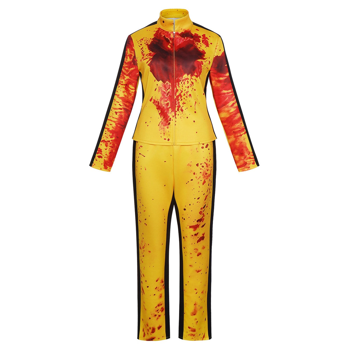 kill bill bride cos yellow zip tracksuit full set red blood print black side stripes