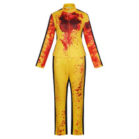 kill bill bride cos yellow zip tracksuit full set red blood print black side stripes